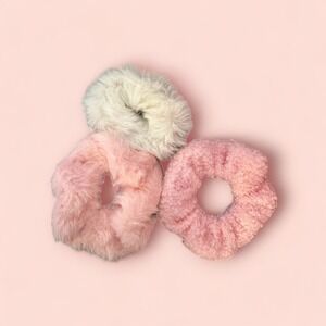 Pink Kawaii Scrunchie Lot - Fuzzy Soft Scrunchies